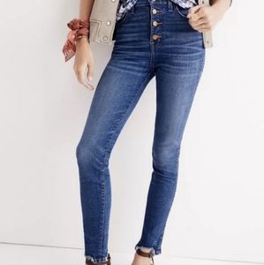 Madewell 10" High-Rise DenimSkinny Jeans Button Front Chewed-Hem Edition Size 26